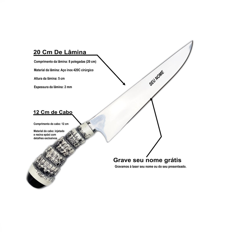Faca Churrasco Artesanal 8" Campeira Cabo-Rabo Tatu
