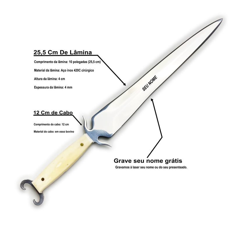 Punhal Artesanal 10" Cabo em osso