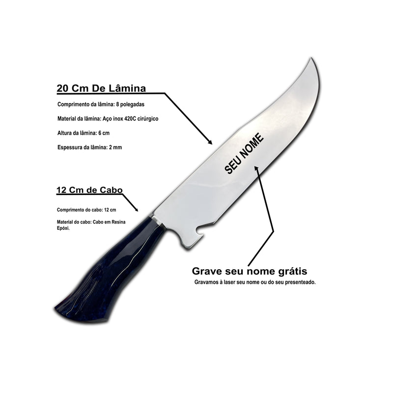 Faca Churrasco Artesanal Bowie" com abridor de garrafa 02