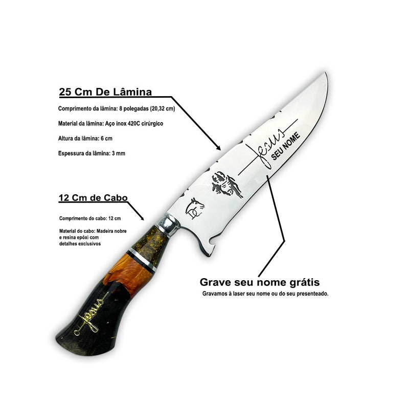 Faca Churrasco Artesanal 8" Jesus