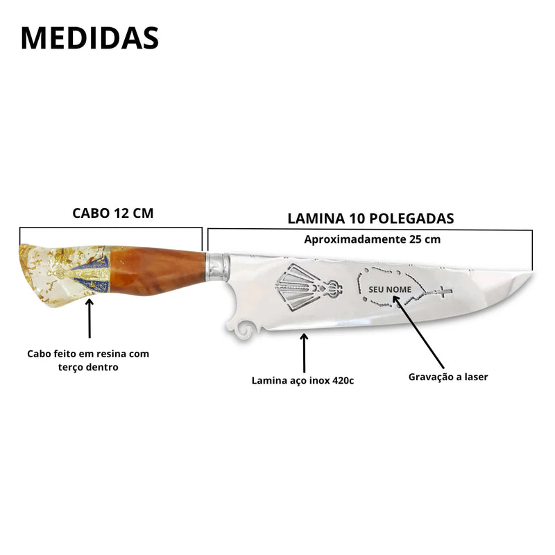Faca Churrasco Artesanal Nossa Senhora Aparecida Terço + Bainha Grátis